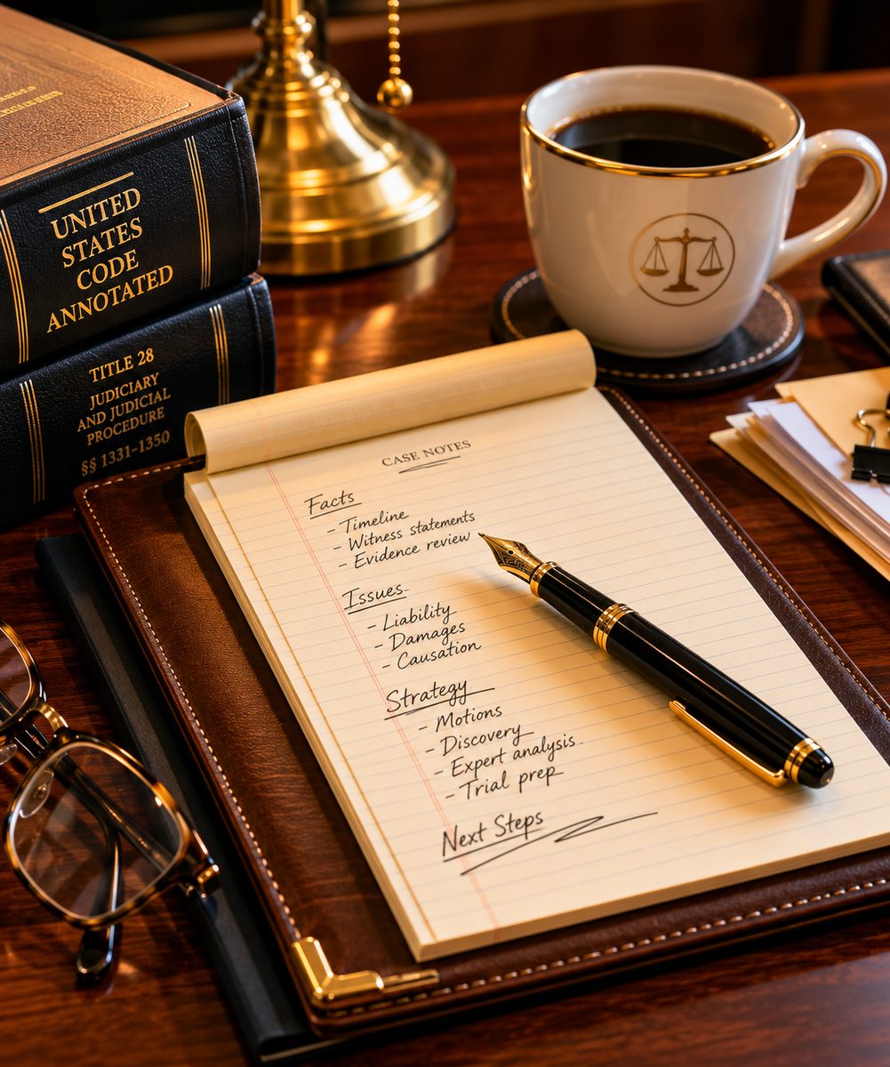 Federal case preparation imagery tied to federal criminal defense advocacy
